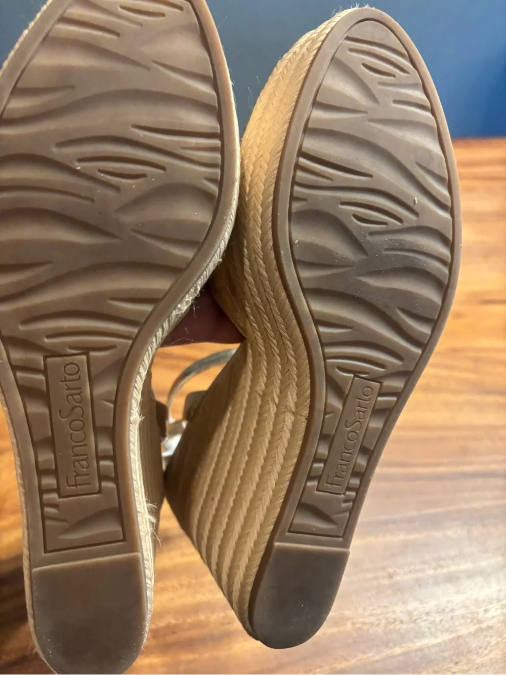 Franco Sarto Metallic Gold Wedge Espadrille Sandals size 9.5